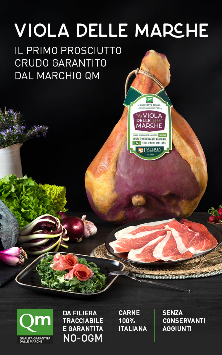 prosciutto crudo Viola delle Marche del Prosciuttificio Faleria: da filiera tracciabile e garantita no-OGM, carni italiane, senza conservanti